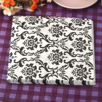 Potraviny-platová tabuľka papierové obrúsky tkaniva kvet čiernej na bielu vintage vytlačené decoupage hotel svadobné party, koktail slávnostné zariadených izbách