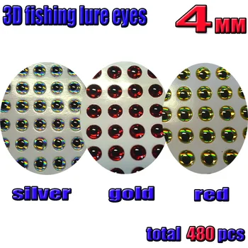 2016NEW 3D rybárske lure oči lietať oči mix farba strieborná 160pcs+gold 160pcs+červená 160pcs celkom 480pcs/veľkosť dávky:4 MM