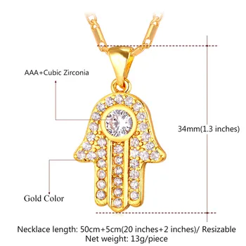 Hamsa Ruky Náhrdelník Zlatá Farba Cubic Zirconia Prívesky & Náhrdelníky Ženy/Muži Reťazí Amulet Strane Fatimy, Šperky P1664