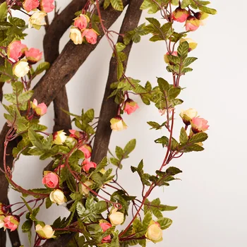 220 cm Európsky štýl Falošné Hodváb Ruže Ivy Viniča Umelé Kvety S Zelené Listy Pre Domáce Svadobné Dekorácie, Závesné Garland