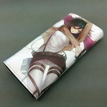 Dlhé štýl PU peňaženka s farebnými tlač Anime Útok na titan Mikasa Ackermana