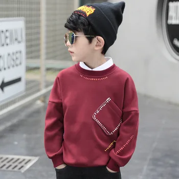 Chlapci plus cashmere hrubý sveter kórejský detská móda šikmé vrecká jeseň a v zime teplý sveter deti tričko topy