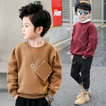 Chlapci plus cashmere hrubý sveter kórejský detská móda šikmé vrecká jeseň a v zime teplý sveter deti tričko topy