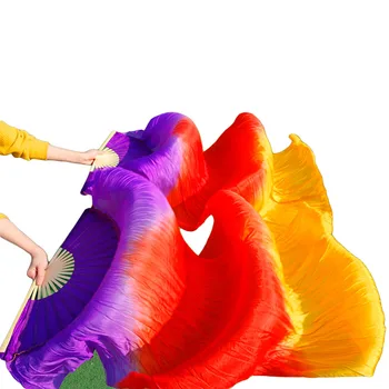 2018 Vysokej predaj Reálne Hodváb Závoje 1 Pár ručné ženy Kvalitné Hodvábne Brušného Tanca Fanúšik Tanečnej Fialová, oranžová, žltá 180*90 cm
