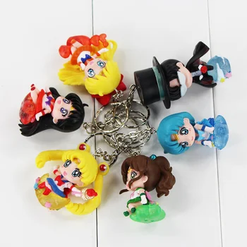 6pcs/set 2styles Sailor Moon Mars, Merkúr PVC Keychains Akcie Obrázok Hračky Zberateľskú Model Pendents 4.5-6.5 cm Q Verzia