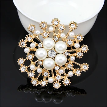 Ženy Veľké Brošne Lady Snowflake Imitácie Perál Drahokamu Crystal Svadobné Brošňa Pin Šperky Vyparádiť