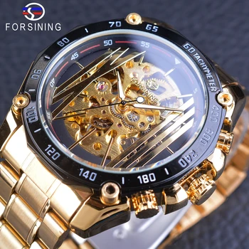 Forsining Zlaté Nehrdzavejúcej Ocele Kapela Top Značky Luxusné Mechanické náramkové hodinky Módne Openwork pánske Hodinky Kostra Muža Hodiny