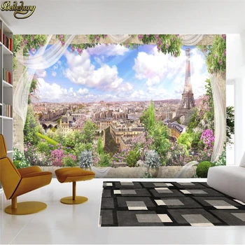 Beibehang Vlastné Foto Tapety 3D Stereo Európskej Okno Paríž Krajiny nástenná maľba, TV joj, Steny abstraktných de parede 3d