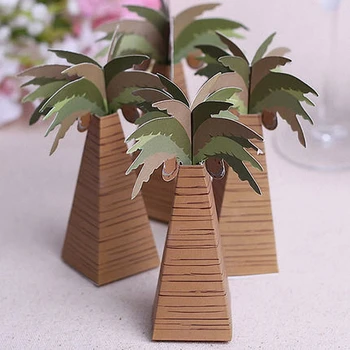 12PCS DIY Osobné Hnedá Zelená Tropických rastlín, coconut tree Candy Box Malý Darčekový Láskavosti Balík Pre Svadobné Dekorácie