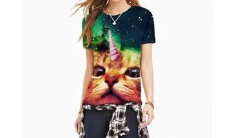 Letné Ženy T-shirt Hip Hop Priestor galaxy One-rohaté mačka 3d Tlač Lebky Harajuku Mužov tričko Krátky rukáv Príčinné Tees Topy