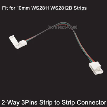 10PCS 3-pin 3Pins 10 mm 2-Pásmový Solderless Pásy Pásy Jednoduché Prichytenie Dole PCB RGBW Konektor s 10 cm Drôtu pre WS2811 WS2812B Pásy