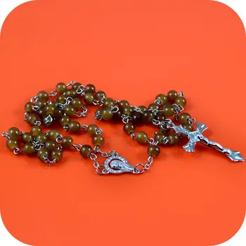 Hnedé Sklo Ruženec Korálky Náhrdelník INRI Ježiš Kríž Prívesok Náhrdelníky Katolíckej Módne Náboženské Šperky