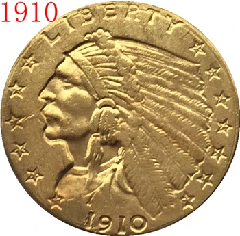 24 K zlatom 1910 $2.5 ZLATO Indickej Polovica Eagle Mincí Kópiu doprava Zadarmo