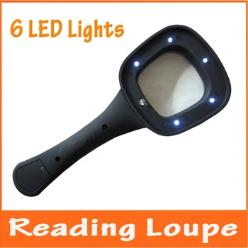 3X LED Svetelné Okuliare na Čítanie Ručné 6 Jasné LED Svetlá Lupa na Čítanie Časopisov, Novín Vrecku Loupe s Lampou
