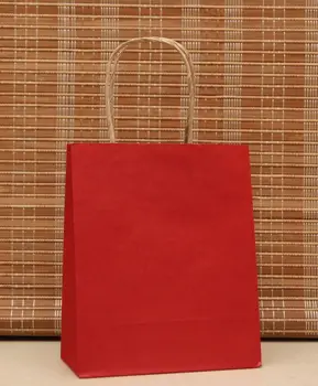 40PCS červená farba, papier taška s držadlami 21x15x8cm DIY Multifunkčné Festival darčeková taška svadobné party darček kraft papier tašky