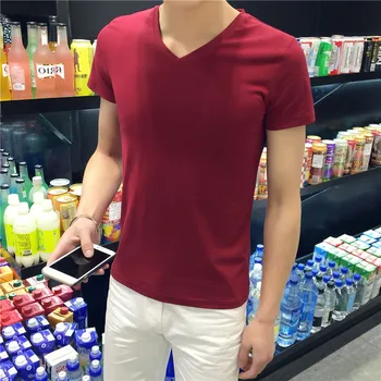 Doprava zadarmo veľkoobchod 2016 mužov jednofarebné tričko homme tvaru krátky rukáv t-shirt slim fit kórejských žien lete bežné Tričko