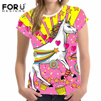 FORUDESIGNS Rainbow Kôň T-shirt Harajuku Galaxy Jednorožec t košele, Topy pre Ženy, Dievčatá Tee Tričko Ženy Dámy Slim Fit T Tričko