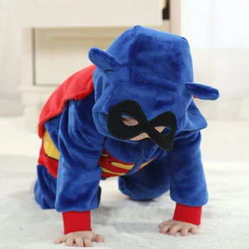 Dieťa Chlapec Dievča S Kapucňou Remienky Cartoon Cosplay Kostým Novorodenca Jumpsuit Super Hrdina Batman Superman Oblečenie
