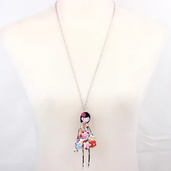 Bonsny bábika Náhrdelník Módne Šaty s Dlhým Reťazcom 2017 Nové Akryl Zliatiny Pre Dievča Ženy Červený Kvet Obrázok Módne Šperky Príslušenstvo