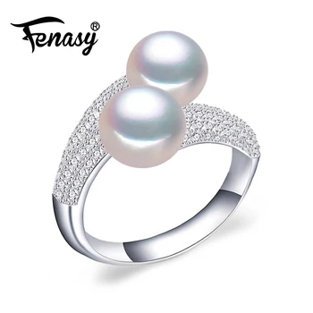 FENASY Pearl Šperky,dvojité Pearl krúžky,Prírodné Sladkovodné Perly krúžky,925 Striebro prstene pre ženy charms striebro 925 originál