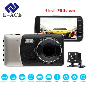 E-ACE Auta DVR 4-Palcový IPS Displej Auto Fotoaparát, Dual Objektívom, FHD 1080P Dash Cam Video Rekordér pre Nočné Videnie G-senzor Registrator