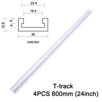 4PCS T-trať 600 mm (24 inch), Štandardný Hliník Ostrý Track/Slot pre Stolové Píly, Router, Vŕtanie a Stlačte Prípravky Tesár ools JF1285
