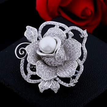 Luxusné Svadobné CZ Kubický Zirkón Pearl Ruže Kvet Brošňa Kolíky Pre Prívesok Svadobné Brošne Kytice Šperky 0012996