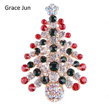 Milosť Jún Vysoko Kvalitné Farebné Crystal Rhinstone Vianočný Strom Tvar Brošňa pre Ženy, Party, Ples Elegantné Módne Vianočný Darček