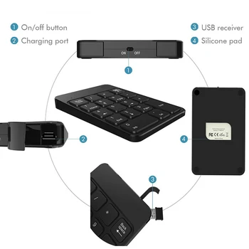 [AVATTO] Rechargable 2.4 G Bezdrôtové pripojenie USB Numerická Klávesnica 18 Tlačidlá pre Digitálne Klávesnica Ultra Slim Číslo Pad Výpočet, PC, Notebook