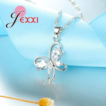 JEXXI Kúzlo Mincový Striebro Motýľ Šperky Sady Kubický Zirkón Crystal Prívesok Náhrdelníky Hoope Náušnice Šperky Set Pre Ženy