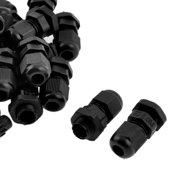 30 Ks PG7 Nepremokavé Konektor Žľazy Black pre 4-7mm Priemer Kábla