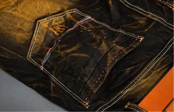 Európa Amerika značky skladaný retro otvor džínsy Homme bežné Slim Rovné Džínsy pre mužov vysokej kvality patchwork demin nohavice
