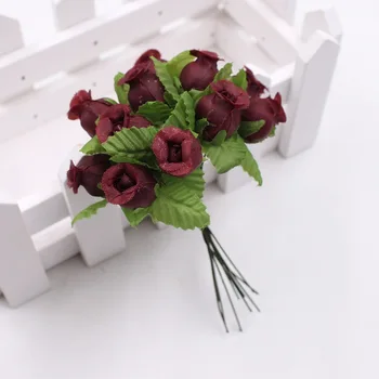 12pcs 2cm ručný mini hodváb ruže kytice umelý kvet svadobné dekorácie DIY veniec clip art falošné kvetinová výzdoba