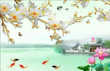 3d nástenné maľby, tapety Čínsky štýl pozadia magnolia tapety 3d kvet, foto tapety nástenná maľba