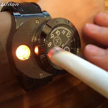 1pcs Ľahšie Sledovať Mužov Vojenskej USB Nabíjanie F665 Hot Príležitostné športové náramkové hodinky Quartz Vetru Flameless Cigaretový Zapaľovač