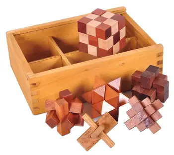 Nový Príchod 6PCS na Nastavenie 3D Drevené Puzzle Hra, Balené v drevenom Boxe Vianočný Darček, pre Dospelých, Deti