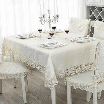 Biele Moderné Obrusy Tlačené Obdĺžnikový Stôl Kryt Čipky Okraji Obrus Domov Banquet Dekorácie