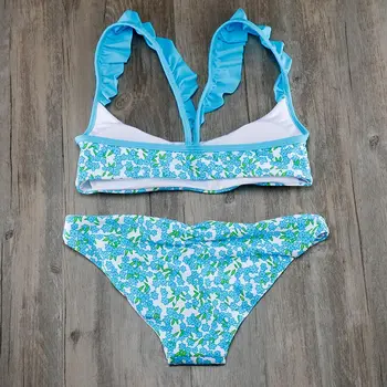 Melphieer kvetinový Zložené ucho Podprsenka bikini set bandeau plavky backless plavky modrý kúpeľ vyhovovali letné plážové oblečenie biquini plávať oblek