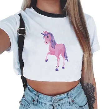 CR 2018 Letné T-shirt Ženy Bežné Lady Top Tees Bavlna Plodín Top Ženy Značky Oblečenie Tričko Printed Unicorn Top Roztomilý Čaj