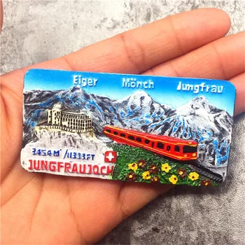 High-end 3D Ručné Jungfrau Švajčiarsko Chladnička Magnet Turistické Suveníry Chladnička Magnet Nálepky Domáce Dekorácie