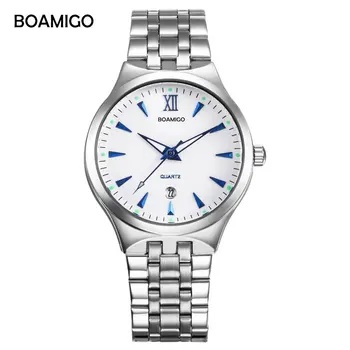 BOAMIGO značkových hodiniek mužov quartz business módne bežné hodinky plné oceľové dátum ženy milovníka pár 30 m vodotesný náramkové hodinky