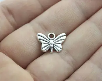 WYSIWYG 10pcs 11*7mm Antique Silver Farba Motýľ zobrazili kľúčové tlačidlá Pre KUTILOV, Ručne vyrábané Šperky