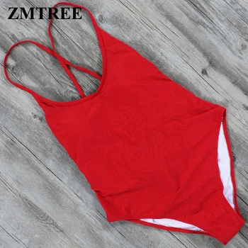 ZMTREE 2017 Sexy jednodielne Plavky Červená Sivá Čierna Kombinéza Čalúnená Pláž, Kúpanie Oblek Ženy Plavky Obväz Celých Plaviek