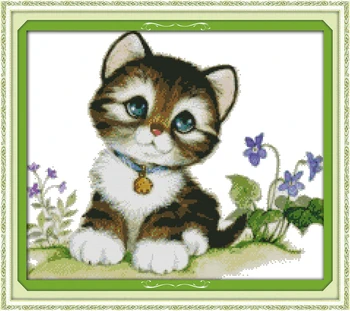 Radosť nedeľu D454D472D499D501(3)D516 Domova Krásne Mačiatko Mačka sa navzájom milovali V Kvetov Hrať Vlna Circle Cross Stitch Súpravy