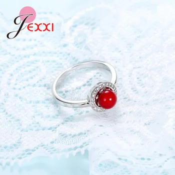 JEXXI Trendy Červená Perla Ženy Krúžky Pre Svadobné Zapojenie 925 Sterling Silver Šperky S Kubický Zirkón Annivary Anillos