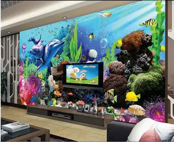 3d izba tapety vlastné nástenné non-tkané stene nálepku 3 d stereo tropické ryby akvarijné foto 3d nástenné maľby, tapety