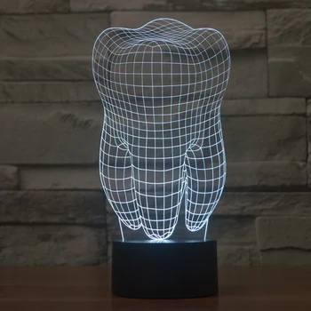 2017 Nové 3D tvorivé dekoratívny tvar zuba diy atmosféru svetlo 7 farieb USB