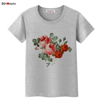BGtomato Červené ruže klasické krásny kvet t shirt Ženy, Nový štýl populárne letné tričko, Originál značky kvalitné bežné topy