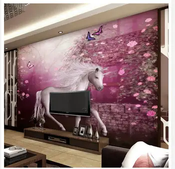 Klasické tapety na steny nástenná maľba 3d tapeta Európsky štýl jednorožec bielom koni princ TV na stenu living 3d tapety