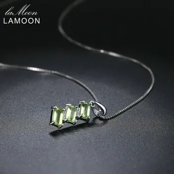 LAMOON 2018 Nový Obdĺžnik Tvarované Prírodný Drahokam Peridot 925 Sterling Silver Chain Prívesok Náhrdelník Jemné Šperky S925 LMNI065